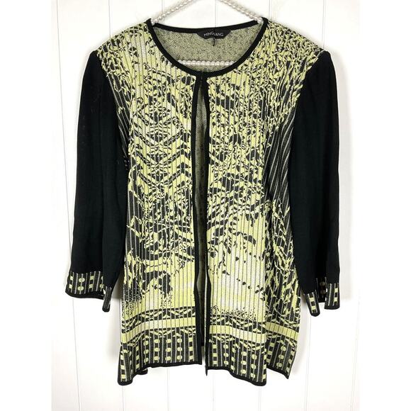 Ming Wang Womens Black and Yellow Open Front Knit Cardigan Size 1X - Picture 1 of 5